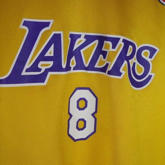 Vtg Los Angeles Lakers Kobe Bryant Yellow & Purple Champion NBA Jersey, Size XL - Picture 6 of 12